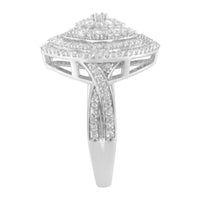 .925 Sterling Silver 1.0 Cttw Round & Baguette-Cut Diamond Marquise-Shaped Cluster Triple Stepped Halo Cocktail Fashion Ring (I-J Color, I2-I3 Clarity)