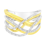 10K Yellow Gold Plated .925 Sterling Silver 1/10 Cttw Diamond Multi Row Crossover Ring Band (I-J Color, I1-I2 Clarity)-3 thumbnail 4