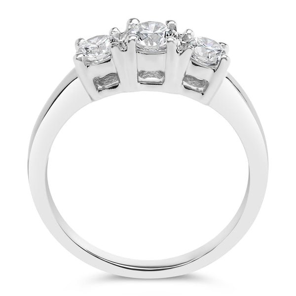 14K White Gold  3/4 Cttw Lab Grown Diamond 3 Stone Ring Band (F-G Color, VS2-SI1 Clarity)