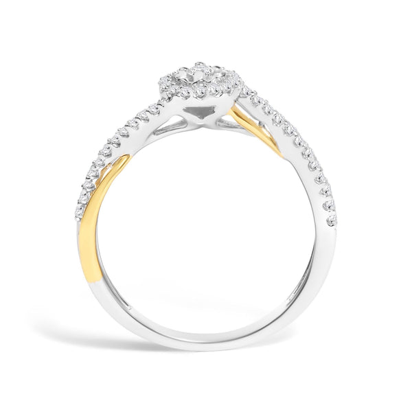 14K Yellow Gold Plated .925 Sterling Silver 1/4 Cttw Diamond Bypass and Halo Promise Ring (I-J Color, I3 Clarity)