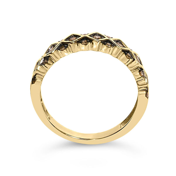 10K Yellow Gold Plated .925 Sterling Silver 1/4 Cttw Champagne Diamond Geometric Band Ring