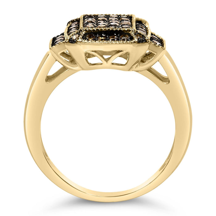 10K Yellow Gold Plated .925 Sterling Silver 1/2 Cttw Champagne Diamond Step Up Ring