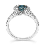 14K White Gold 1-1/3 Cttw White & Blue Diamond Interweaving Double Halo Cocktail Statement Ring (G-H and Fancy Blue Color, SI2-I1 Clarity)-4 thumbnail 5