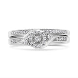 .925 Sterling Silver 1/4 Cttw Diamond Halo and Swirl Engagement Ring and Wedding Band Set (I-J Color, I3 Clarity)-3 thumbnail 4