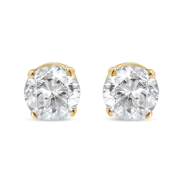 AGS Certified 14K Yellow Gold 1/2 Cttw 4 Prong Set Brilliant Round-Cut Solitaire Diamond Push Back Stud Earrings (O-P, Color, SI2-I1 Clarity)