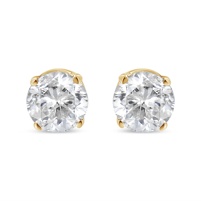 AGS Certified 14K Yellow Gold 1/2 Cttw 4 Prong Set Brilliant Round-Cut Solitaire Diamond Push Back Stud Earrings (O-P, Color, SI2-I1 Clarity)