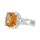 14K White Gold 12mm Cushion Cut Yellow Citrine Gemstone and 1/3 Cttw Round Pave-Set Diamond Ring - (H-I Color, VS1-VS2 Clarity)-4 thumbnail 5