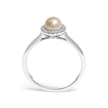 10K White Gold 5MM Cultured Freshwater Pearl  and Diamond Halo Ring (I-J Color, I1-I2 Clarity)-4