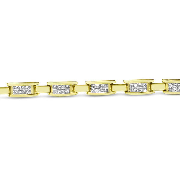 10K Yellow Gold 2.0 Cttw Invisible-Set Princess Cut Diamond Rectangular Link Bracelet (I-J Color, SI2-I1 Clarity) - 7