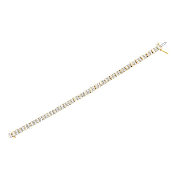 10K Yellow Gold 4.0 Cttw Alternating Baguette & Round Cut Diamond Bezel- & Prong-Set 7