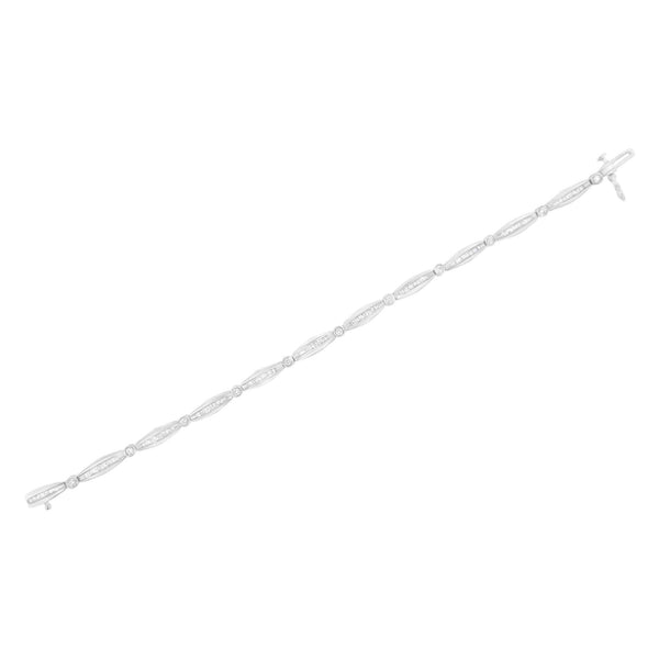 14K White Gold 1-1/2 Cttw Round Brilliant-Cut & Baguette Cut Diamond Bezel and Tapered Link 7