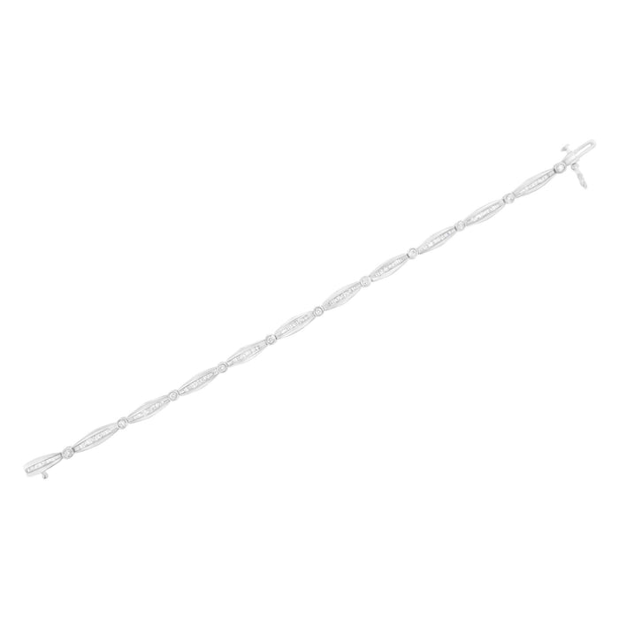 14K White Gold 1-1/2 Cttw Round Brilliant-Cut & Baguette Cut Diamond Bezel and Tapered Link 7