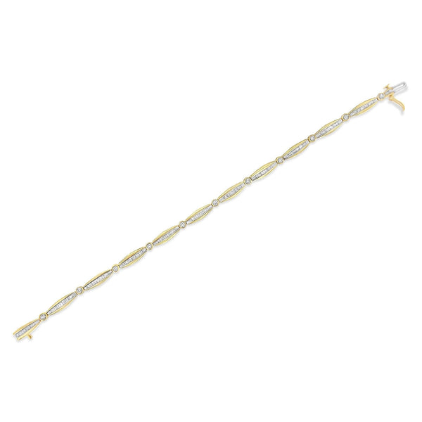14K Yellow Gold 1-1/2 Cttw Round Brilliant-Cut & Baguette Cut Diamond Bezel and Tapered Link 7