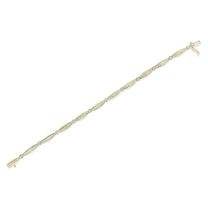 14K Yellow Gold 1-1/2 Cttw Round Brilliant-Cut & Baguette Cut Diamond Bezel and Tapered Link 7
