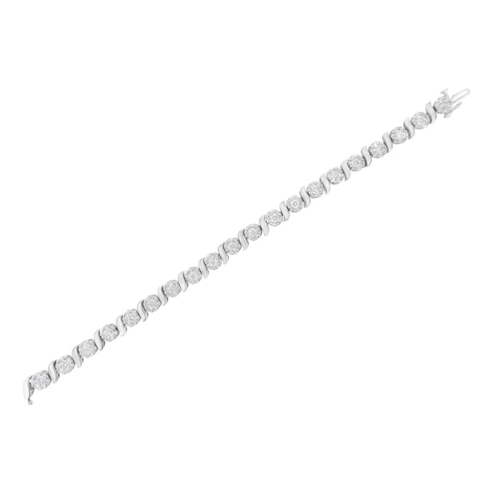 14K White Gold 5 1/4 cttw Diamond S-Link Floral Cluster Tennis Bracelet (I-J Clarity, SI2-I1 Color) - Size 7