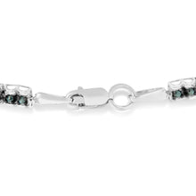 Black Rhodium over .925 Sterling Silver 1.0 Cttw Rose Cut Diamond Double-Link 7" Tennis Bracelet (Blue Color, I1-I2 Clarity)-4