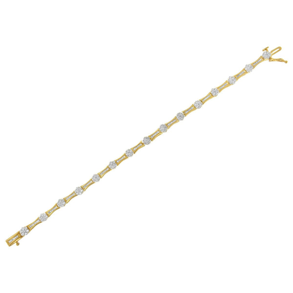 10K Yellow and White Gold 2.00 cttw Round and Baguette-Cut Diamond Link Bracelet (I-J Color, I2-I3 Clarity) - Size 7.25