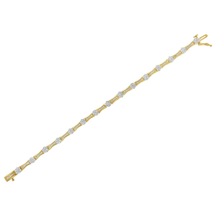 10K Yellow and White Gold 2.00 cttw Round and Baguette-Cut Diamond Link Bracelet (I-J Color, I2-I3 Clarity) - Size 7.25
