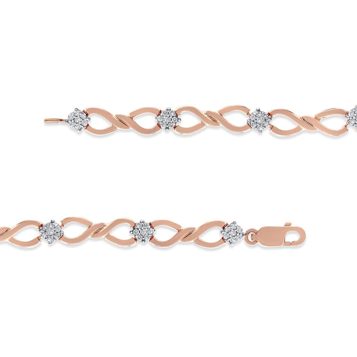 10K Rose Gold 1/2 cttw Diamond Cluster and Infinity Weave Link Bracelet (H-I Color, I2-I3 Clarity) - Size 7