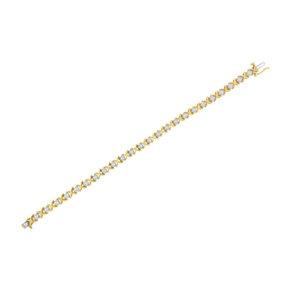 10K Yellow Gold Plated Sterling Silver 1 cttw Diamond Link Bracelet (J-K Clarity, I1-I2 Color) - Size 7