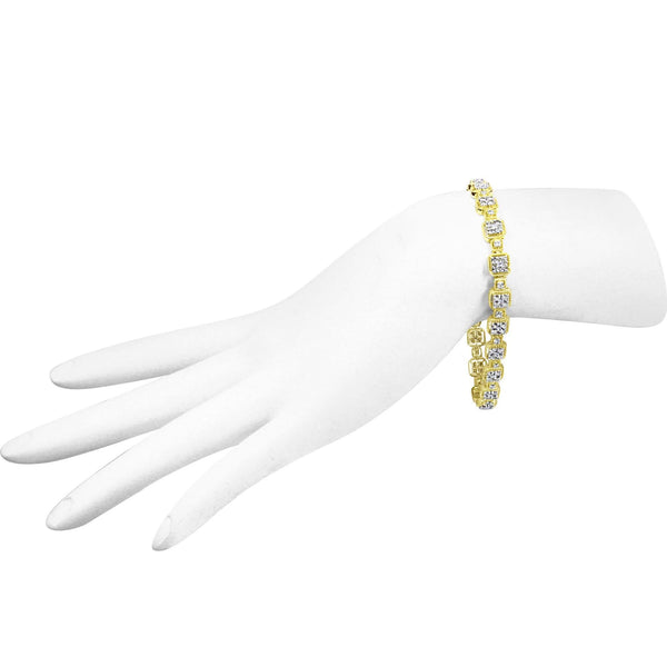 10K Yellow Gold 2.0 Cttw Diamond Square Link Bracelet (J-K Color, I2-I3 Clarity) - Size 7.25