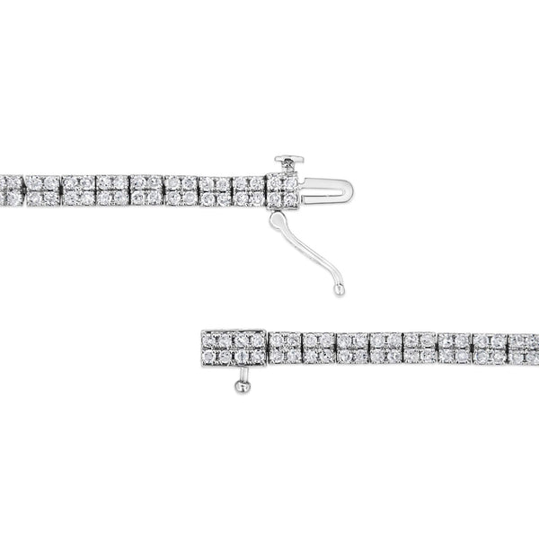 .925 Sterling Silver 3.0 Cttw Prong-Set Round Diamond 2 Row Link Tennis Bracelet (I-J Color, I3 Clarity) - 7.25