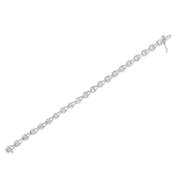 .925 Sterling Silver 1/10 Cttw Miracle-Set Diamond Pear Shape and Bezel Link Bracelet (I-J Color, I3 Clarity) - 7.25