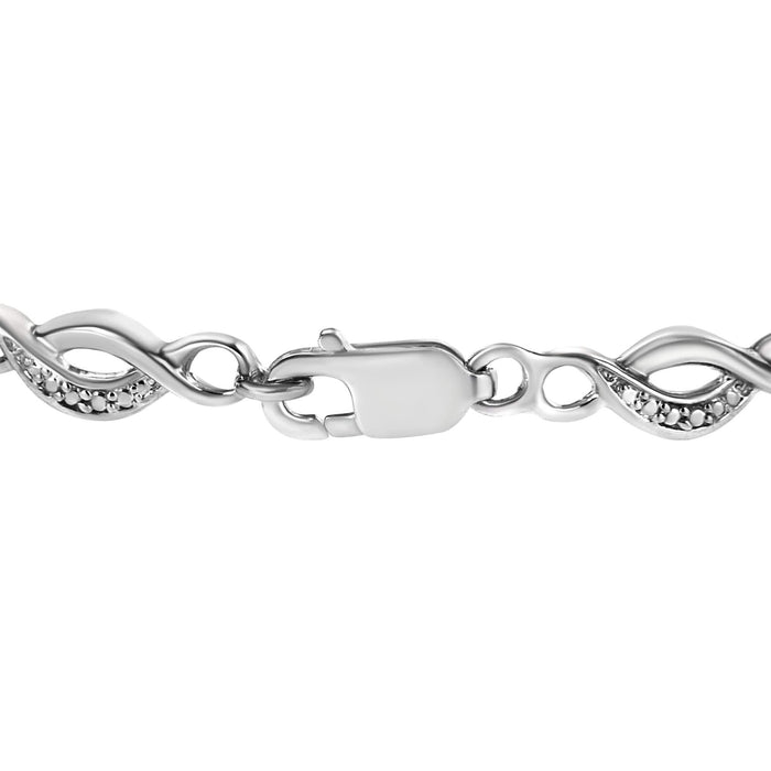 .925 Sterling Silver Prong Set Diamond Accent Curved Spiral Link Bracelet (I-J Color, I3 Clarity) - 7.25