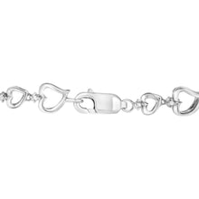.925 Sterling Silver Prong Set Diamond Accent Alternating Heart Link Bracelet (I-J Color, I3 Clarity) - 7.25" Inches-4
