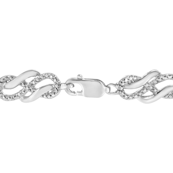 .925 Sterling Silver Prong Set Diamond Accent Infinity Weave Link 7.25