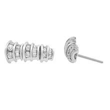14KT White Gold 7/8 cttw Bagutte & Round Brilliant-Cut Diamond Dangle Multi Row Earrings (H-I, SI2-I1)-4