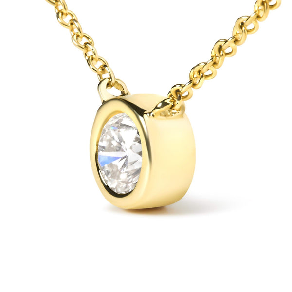 10K Yellow Gold 1/2 Carat Round Brilliant-Cut Diamond Modern Bezel-Set Solitaire 16