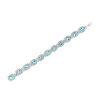 .925 Sterling Silver 7x7 mm Cushion Cut Blue Topaz and 1/10 Ctw Single Cut Diamond Square Shape Tennis Bracelet (I-J Color, I1-I2 Clarity) - 7