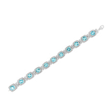 .925 Sterling Silver 7x7 mm Cushion Cut Blue Topaz and 1/10 Ctw Single Cut Diamond Square Shape Tennis Bracelet (I-J Color, I1-I2 Clarity) - 7"-4