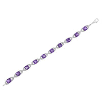 .925 Sterling Silver 7mm Cushion Cut Amethyst Gemstone and Diamond Tennis Link Bracelet (I-J Color, I1-I2 Clarity) - Size 7