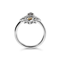 .925 Sterling Silver Black Onyx and Yellow Citrine Marquise and Diamond Accent Fleur De Lis Ring (H-I Color, SI1-SI2 Clarity)