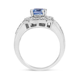 .925 Sterling Silver Diamond Accent and 8X6 mm Emerald-Shape Blue Topaz Ring (I-J Color, I2-I3 Clarity)-4 thumbnail 5