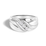 Men's .925 Sterling Silver 1/2 Cttw Diamond Channel Set 3-Stone Band Ring-0 thumbnail 1