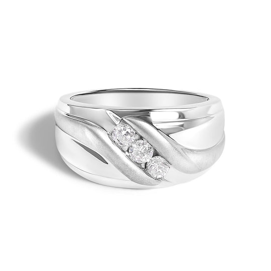 Men's .925 Sterling Silver 1/2 Cttw Diamond Channel Set 3-Stone Band Ring-0