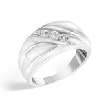 Men's .925 Sterling Silver 1/2 Cttw Diamond Channel Set 3-Stone Band Ring-3 thumbnail 4