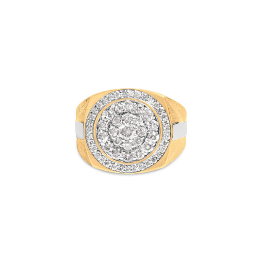 10K yellow gold signet ring with cluster and halo diamond stones