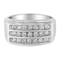 14K white gold men's ring with channel-set round diamond stones