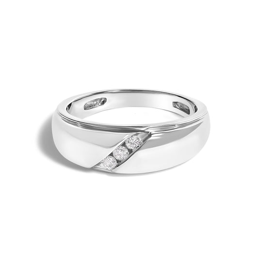 Men's .925 Sterling Silver 1/6 Cttw 3 Stone Diamond Band Ring (H-I Color, I1-I2 Clarity)-0