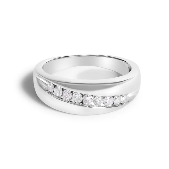 Men's.925 Sterling Silver 1/2 Cttw Diamond 9 Stone Band Ring-0