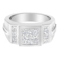 14K white gold men's ring with cluster-set round diamond stones