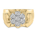 14K yellow gold ring with round diamond stones in a floral cluster