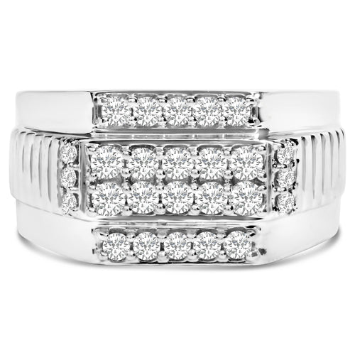 Men's .925 Sterling Silver 1.00 Cttw Diamond Multi Row Band Ring