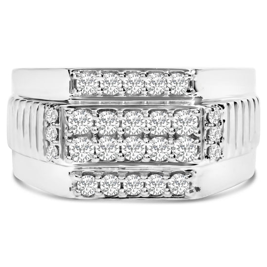 Men's .925 Sterling Silver 1.00 Cttw Diamond Multi Row Band Ring-0