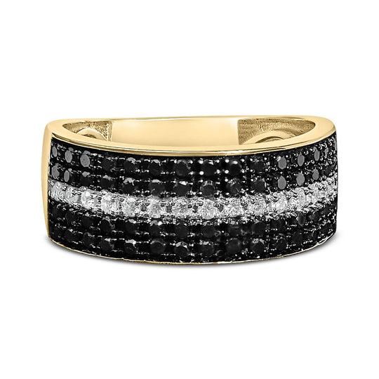 Men's 10K Yellow Gold 1.00 Cttw White and Black Diamond Cluster Ring-0