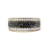 14K Yellow Gold Plated .925 Sterling Silver 1 1/4 Cttw White and Black Treated Diamond Multi Row Band (Black/I-J Color, I2-I3 Clarity)-0 thumbnail 1